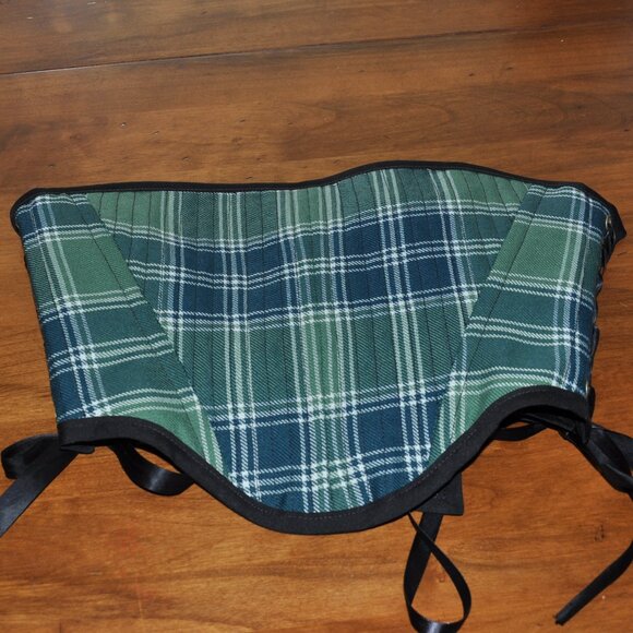 New Reversible Green Plaid & Denim Side & Back Lace-up Corset Bustier Top M - Picture 10 of 13